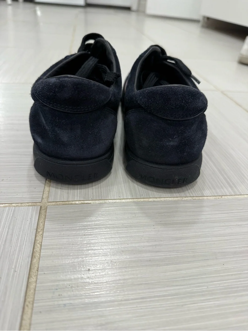 Moncler Navy Suede Sneakers with Tricolor Stripe